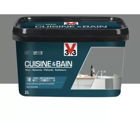 Peinture 100% imperméable pour cuisine et bain – Technologie Aquastop – Nettoyage facile – 2 L – V33 DécoLAB Roche (1/3)
