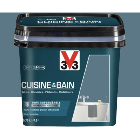 V33 – Peinture anti humidité 100% imperméable – Pour cuisine et bain – 0,75 L – Technologie Aquastop pour protection contre l'humidité (1/2)