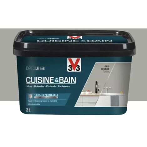 Peinture 100% imperméable Cuisine & bain V33 DécoLAB Gris cendré 2 L (1/3)
