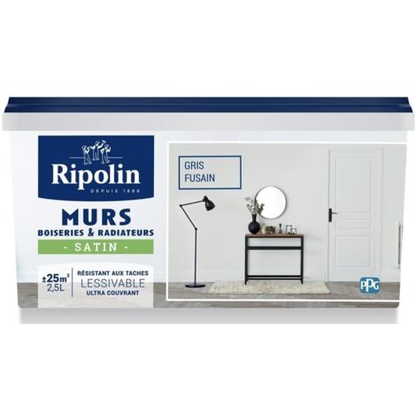 Ripolin – Peinture anti humidité satin 2,5 L – Gris fusain – Monocouche très couvrante pour murs, boiseries et radiateurs