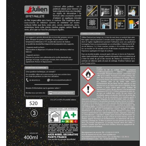 Peinture aérosol Effet Pailleté multi-supports - Or - 400 ml - Julien