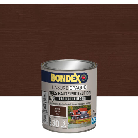Bondex – Lasure extérieure opaque 1L – Très haute protection 8 ans – Brun RAL 8011 – Résistante aux intempéries et aux UV