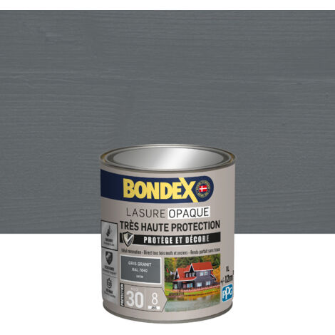 Bondex – Lasure opaque extérieure satin 1 L – Très haute protection 8 ans – Gris granit RAL 7040 – Formule acrylique et alkyde – Résistance UV et intempéries