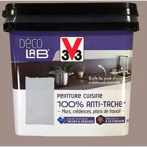 V33 Déco LAB Peinture Cuisine 100% Anti-Tâche Humus 0,75 L (1/3)