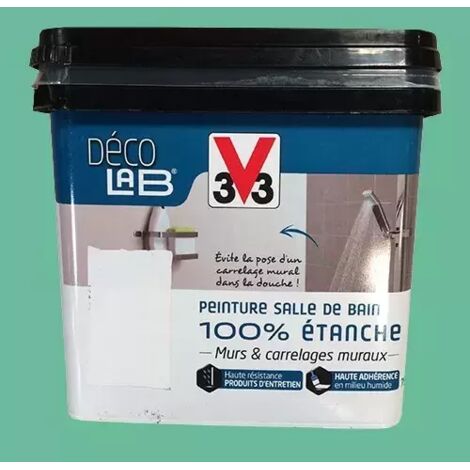 V33 – Peinture salle de bain 100% étanche menthe verte satinée 0,75 L – Anti humidité – Application sur carrelages et murs (1/3)
