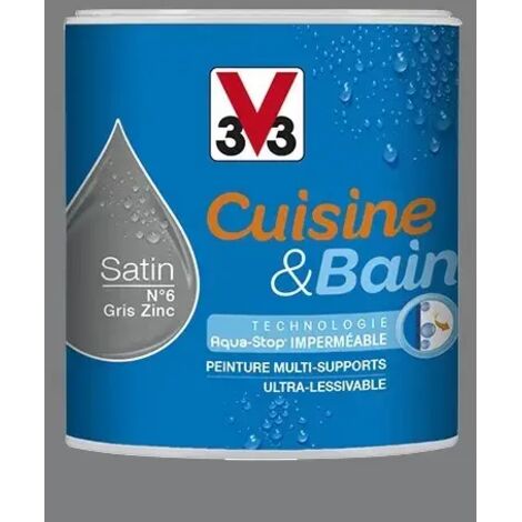 V33 – Peinture anti humidité satinée 0,5 L – Gris zinc n°6 – Multi-supports pour murs et boiseries – Résistante à l'humidité et aux graisses (1/2)