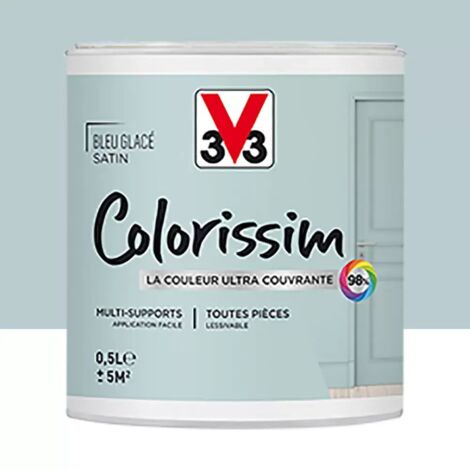 V33 – Peinture murale à effets satin bleu glacé 0,5 L – Ultra-couvrante et lessivable – Pour murs, boiseries et radiateurs