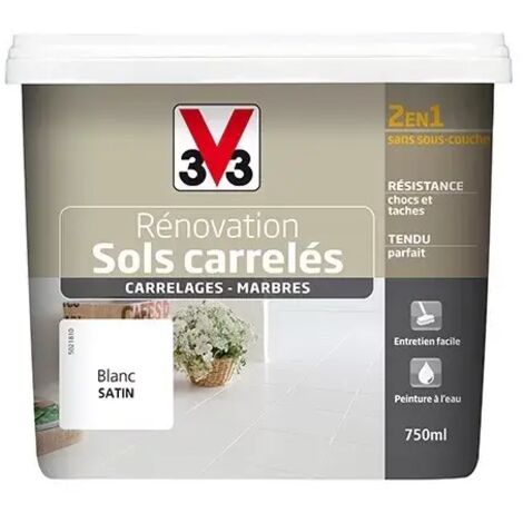 V33 – Peinture pour sol intérieur 2 en 1 – Satin blanc – Application directe sur carrelage et marbre – 0,75 L pour rénovation (1/2)