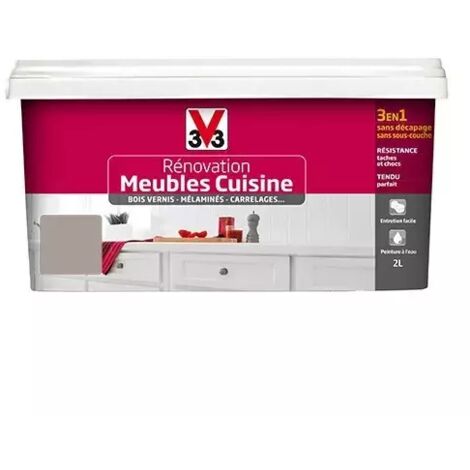 V33 – Peinture rénovation meubles cuisine satin taupe 2 L – Acrylique sans sous-couche – Résistante aux tâches et chocs – Lessivable (1/3)