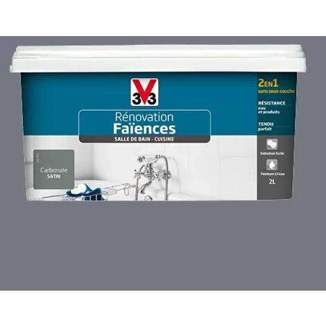 V33 – Peinture acrylique rénovation faïences satin 2 L – Résistante à l'eau – Application sans sous-couche – Pour carrelages muraux (1/3)