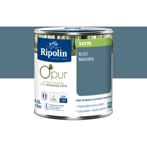 RIPOLIN Peinture bleu madura pour mur, boiserie et radiateur O'pur satiné 0.5 l (1/5)