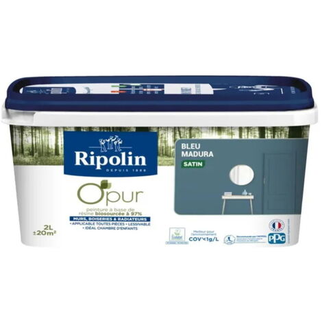 Peinture Murs, Boiseries, Radiateurs RIPOLIN OPur Satin Bleu madura 2 L (1/5)
