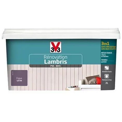 V33 – Peinture acrylique satinée couleur figue pour lambris PVC et bois – Résistante aux tâches et chocs – Application sans décapage – 2 L