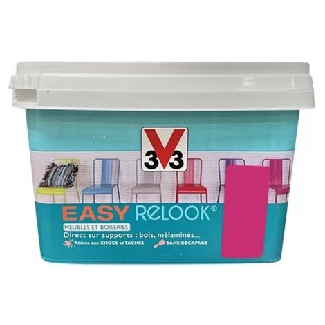V33 – Vernis Easy Relook rose samba 0,5 L – Finition satinée pour bois vernis et stratifiés – Application directe sur tous supports