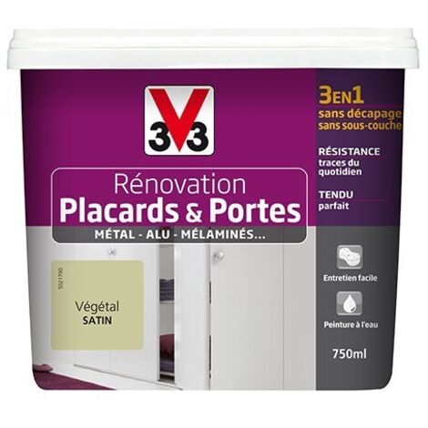 V33 – Peinture acrylique rénovation placards et portes – Métal, aluminium, mélaminé – Application sans sous-couche – 0,75 L satin végétal