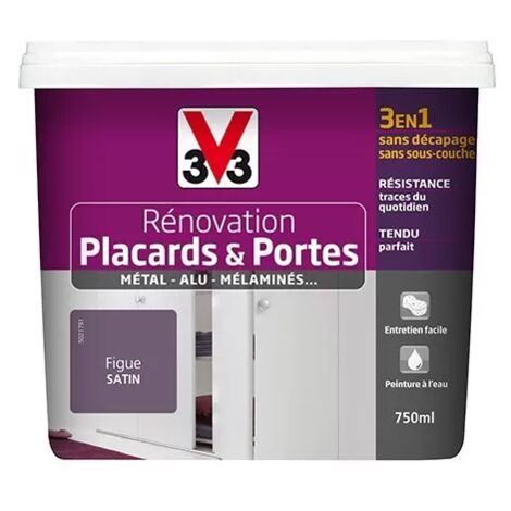 V33 – Peinture acrylique rénovation placards et portes – Satin figue 0,75 L – Application sans sous-couche – Haute résistance aux traces