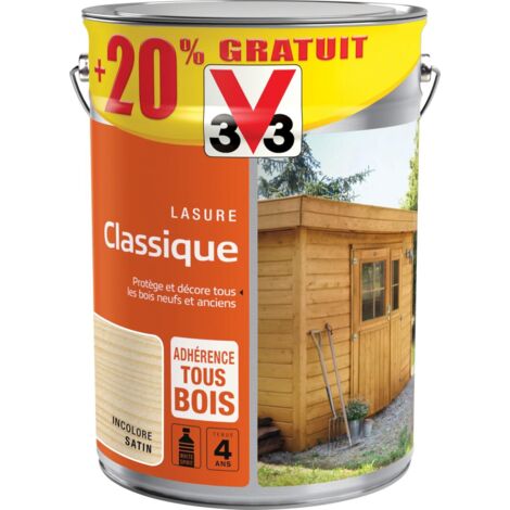 Lasure classique Solvantée V33 Incolore Satin 5L + 20%