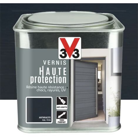 V33 – Vernis extérieur haute protection gris anthracite brillant 0,75 L – Résistance aux chocs et UV – Finition opaque RAL 7016