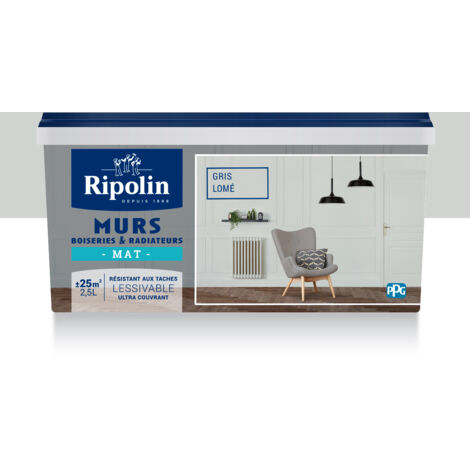 Peinture Murs, Boiseries, Radiateurs RIPOLIN Mat Gris lomé 2,5 L