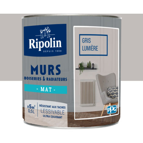 Peinture Murs, Boiseries, Radiateurs RIPOLIN Mat Gris lumière 0,5 L