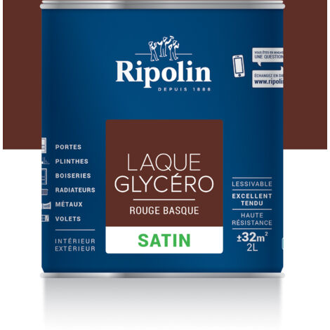 Ripolin – Laque glycéro satin rouge basque 2 L – Peinture anti humidité pour bois et métal – Résistance accrue et tendu parfait