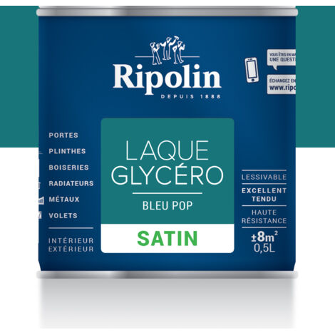 Ripolin – Laque glycéro satin bleu pop 0,5 L – Peinture anti humidité pour boiseries et structures métalliques – Résistance accrue et tendu parfait