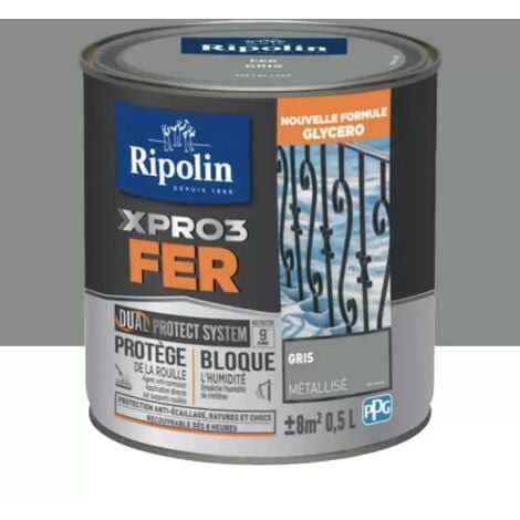 Peinture fer glycéro Ripolin XPRO3 Fer Gris Metallisé 0,5 L