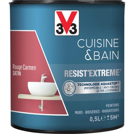 Peinture multi-supports monocouche Cuisine & Bain Resist'Extrême® V33 Rouge Carmen satin 0,5L