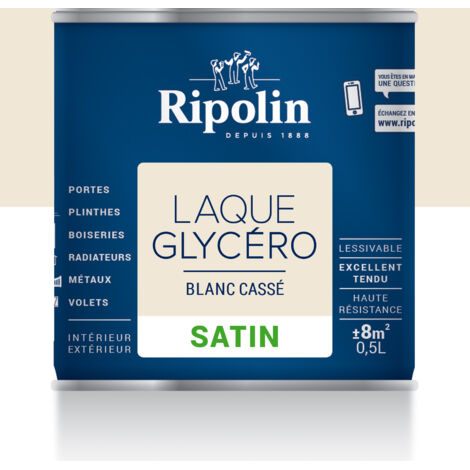 Ripolin – Laque glycéro satin blanc cassé 0,5 L – Peinture anti humidité pour boiseries et structures métalliques – Résistance accrue et tendu parfait