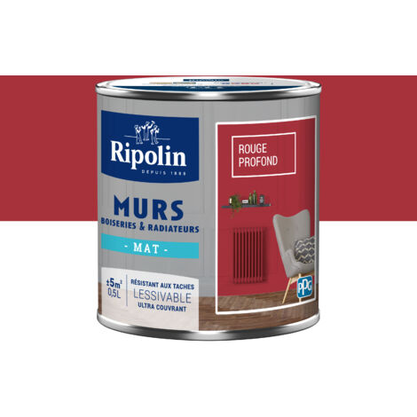 Peinture Murs, Boiseries, Radiateurs RIPOLIN Mat Rouge Profond 0,5 L (1/5)