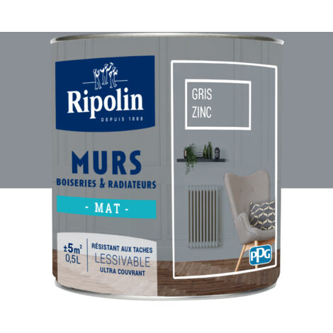 Peinture Murs, Boiseries, Radiateurs RIPOLIN Mat Gris Zinc 0,5 L (1/5)