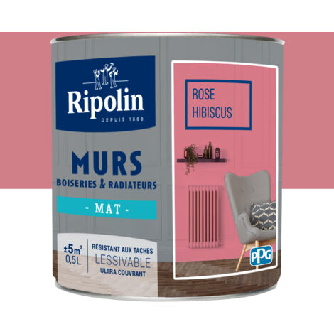Peinture Murs, Boiseries, Radiateurs RIPOLIN Mat Rose hibiscus 0,5 L