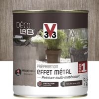 V33 – Peinture extérieure effet métal argent vieilli 0,5 L – Antirouille et primaire pour métal – Multi-supports pour effets décoratifs