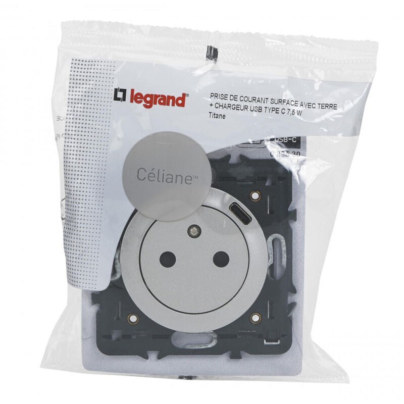 Prise Legrand Dooxie 2P+T 16A + Chargeur USB Type C Blanc - Avec Plaque