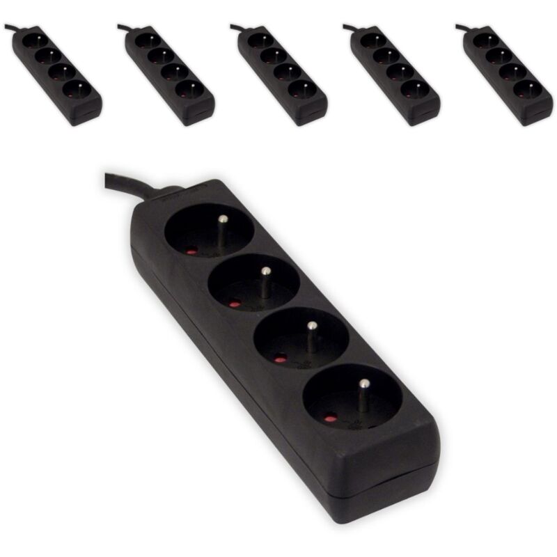 Lot de 6 blocs multiprises 4x16A - 1,5m - Noir - Chacon