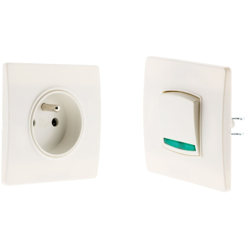 Bouton poussoir avec voyant et prise 2P+T 16A - Blanc - Zenitech