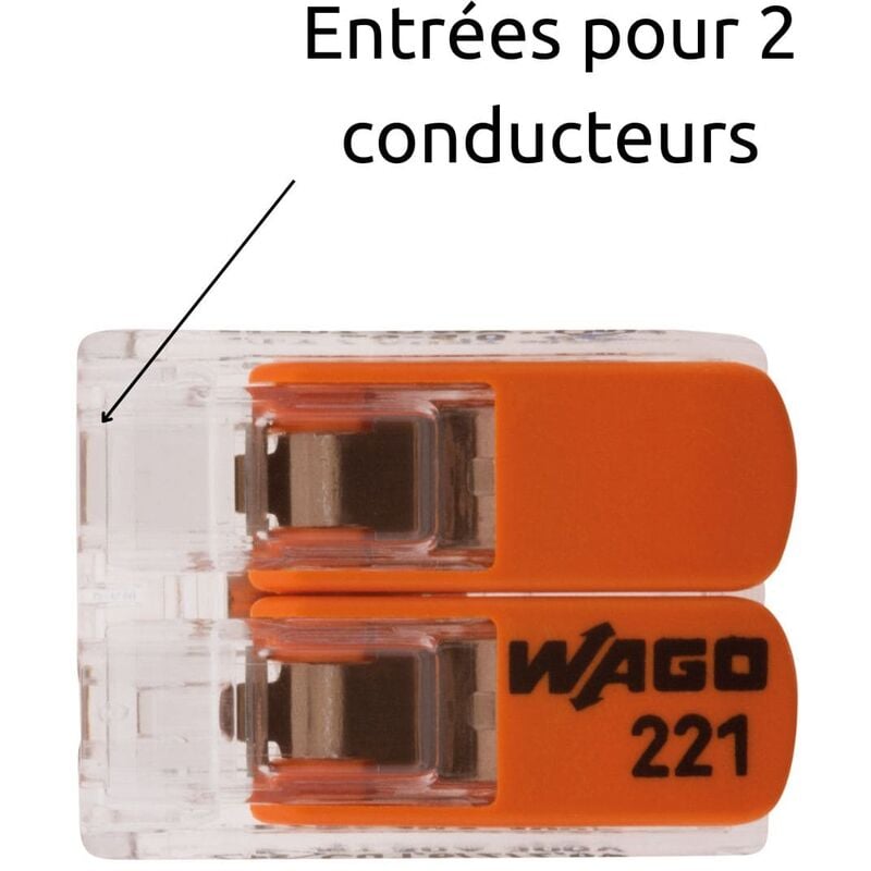 Lot de 5 bornes de raccordement S221 COMPACT - Connexion rapide - 2  conducteurs avec leviers 6mm² - Orange - Wago