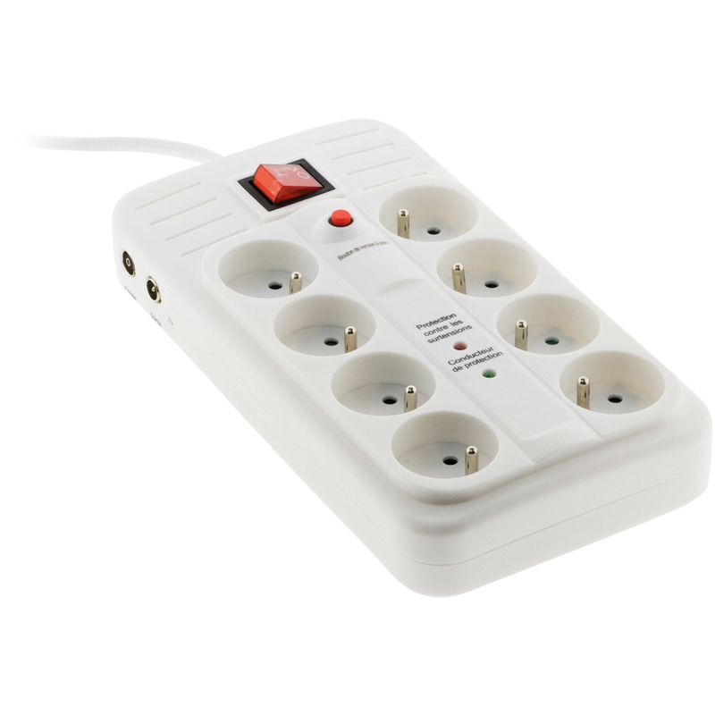 Multiprise Surtension Goobay compatible 6 prises avec interrupteurs  individuels 1,50m (Blanc)