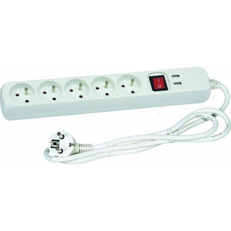 Multiprise Tower Power 3 prises + 2 ports USB, 2m H05VV-F 3G1,5