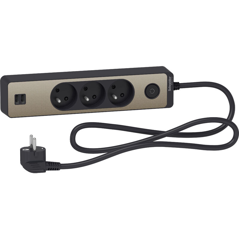 Multiprise 5 Prises 2P+T 16A Interrupteur 2 USB 1,50m Gris Noir -  Mr.Bricolage
