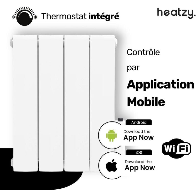 Radiateur électrique fixe 1000W - Connecté Wi-Fi - Fluide Caloporteur -  Thermostat programmable - Blanc - Bloom Heatzy