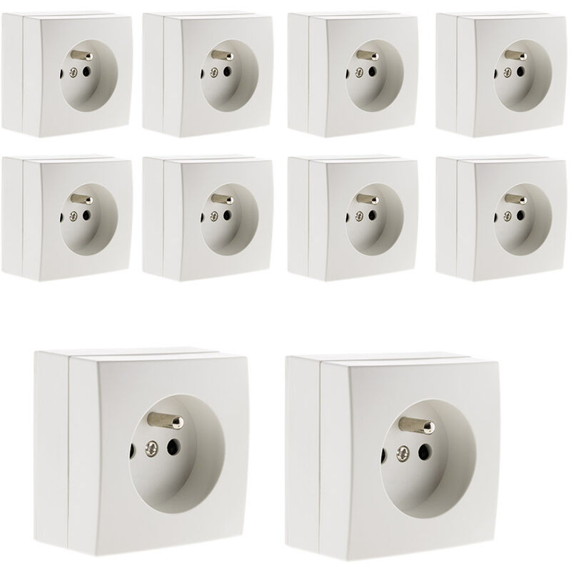 Lot de 10 prises 2P+T 16A saillie Bel'Vue - Blanc - Zenitech