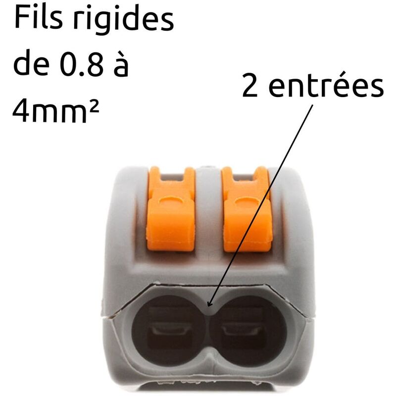 Lot de 50 bornes automatiques à cliquet S222 - 2 entrées - fils rigides et  souples 4mm² max - Orange - Wago
