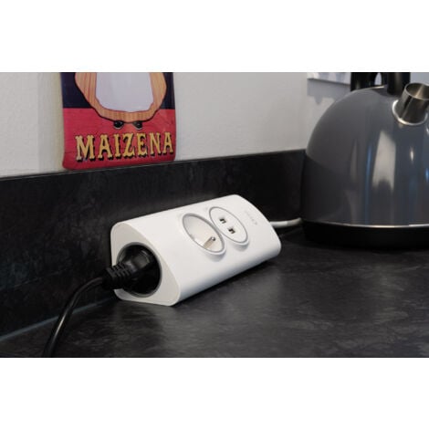 Multiprise d'angle 2P 16A + 2 USB à câbler - Blanc - Otio