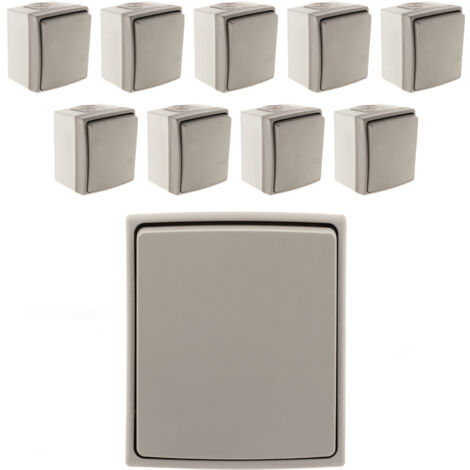 Lot de 10 interrupteurs va et vient IP55 - Gris - Orok - Zenitech