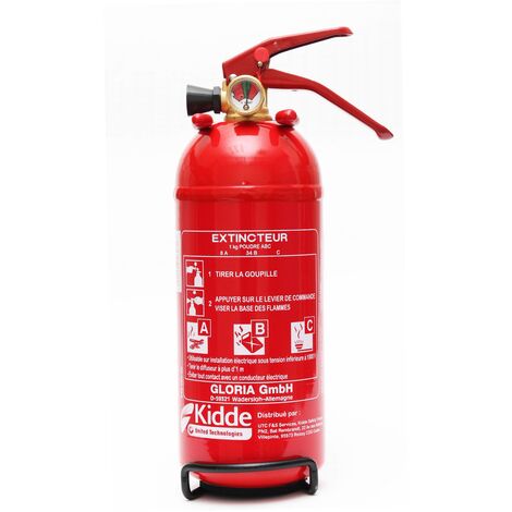 Kidde – Extincteur poudre sèche 1kg ABC – Portée 4m – Durée 10s – Support de transport inclus – Pour véhicules et espaces confinés