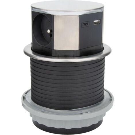 Bloc multiprise encastrable 3 prises 16A 2P+T et 2USB - Alu - Otio