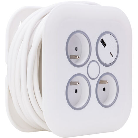 Zenitech – Enrouleur électrique 3 prises + 2 USB-A/C – Câble 7 m – Puissance 3680W – Tension 230V – Protection thermique intégrée (1/5)