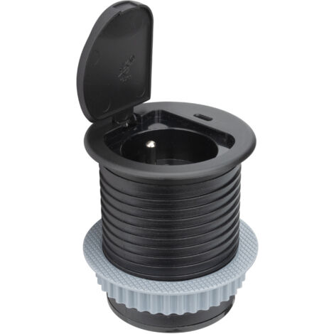 Otio – Bloc prise encastrable 2P+T 16A – Chargeur USB 5V 2,4A – Clapet à glissière – Encombrement 7,8 cm sous plan de travail