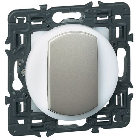 Legrand – Interrupteur va-et-vient 10A à couronne lumineuse – Finition titane – Montage horizontal ou vertical – Compatible avec support Batibox